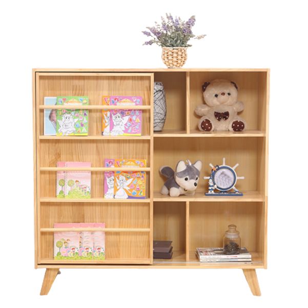 Wooden Standard Bookcase Natural Modern Closed Back Bookshelf with Doors