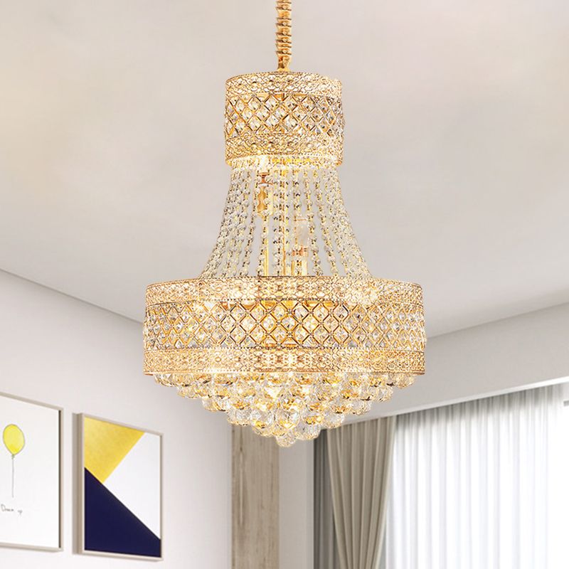 Drum Octagon Crystal Ceiling Hang Fixture Contemporary 3/5 Lights Gold Pendant Chandelier, 12"/15.5" Wide