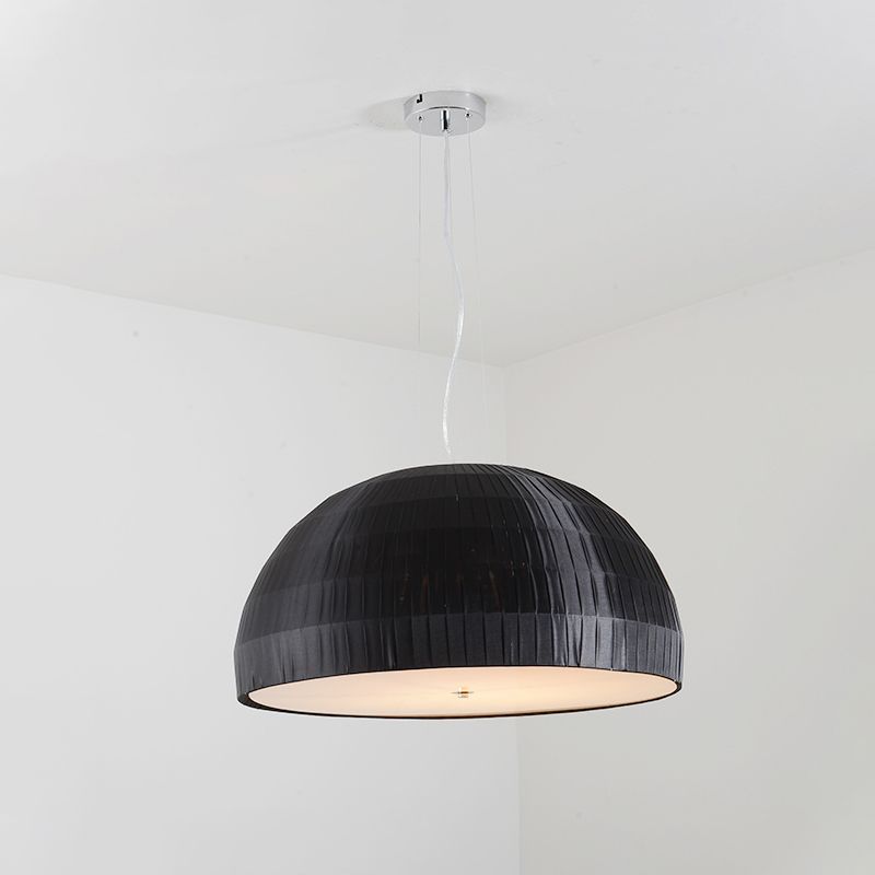 Black Dome Pendant Chandelier Simple Style 4 Lights Fabric Hanging Light Fixture for Bedroom