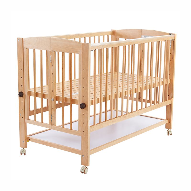 5-in-1 Folding Crib Solid Wood Baby Crib with Mattress and Casters