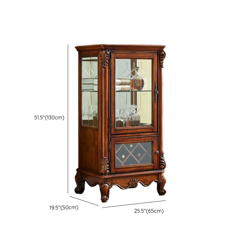 Traditional Glass Doors Curio Cabinet Rubber Wood Display Cabinet for Home