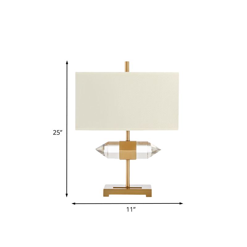 1-Light Table Lamp Simplicity Rectangle Fabric Night Light with Crystal Prism Decor in Gold