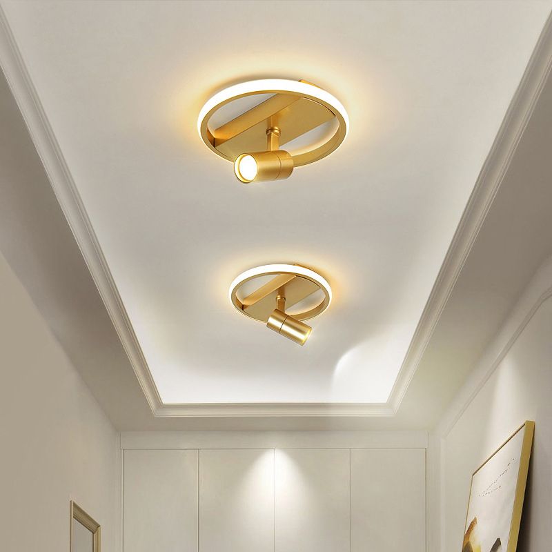 Gold 1-Light LED Semi Flush Ceiling Fixture in Modern Minimalist Style Acrylic Indoor Flush Mount