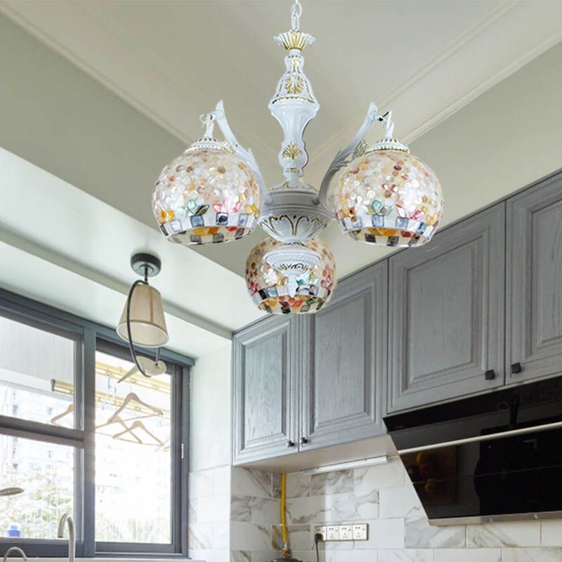 White Mosaic Pendant Chandelier Tiffany 5/9/11 Lights Shell Ceiling Suspension Lamp for Living Room