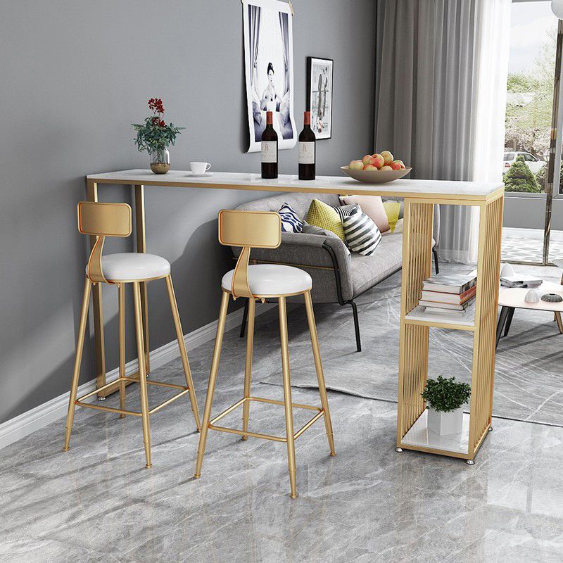 Industrial Iron Bar Table Faux Marble White Rectangle Top 41.3"H Bistro Table