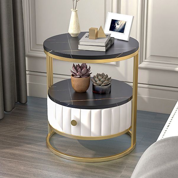 22" H Metal Nightstand Glam Stone Top 1-Drawer Open Storage Night Table