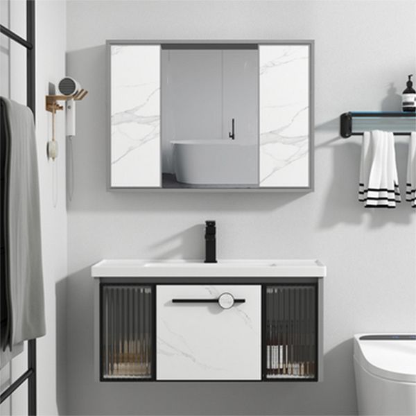 Single Sink Ceramic Bathroom Vanity Modern Gray Rectangular Sink Vanity