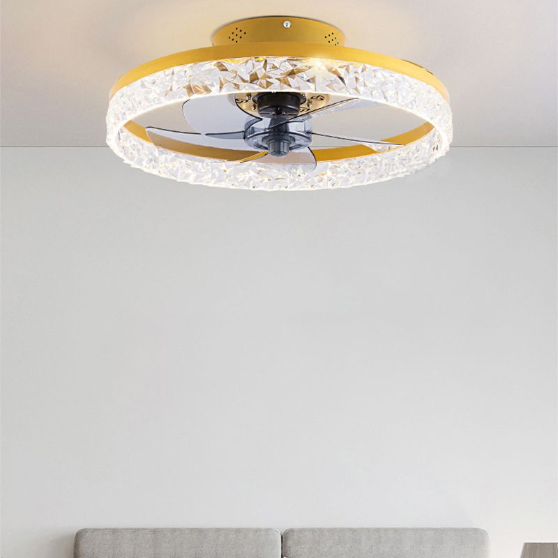 Modern Circular LED Fan Lamp Acrylic Bedroom Semi Flush Mount Ceiling Fan with Light