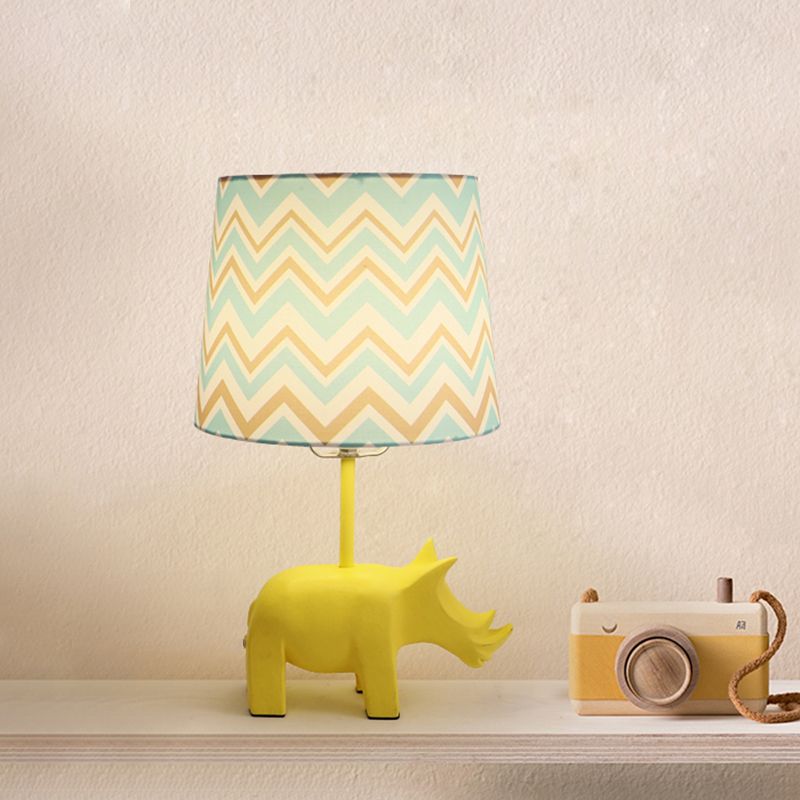 Cartoon 1 Bulb Table Lamp Pink Elephant/Peacock Blue/Yellow Rhinoceros Nightstand Light with Drum/Flared/Chevron Fabric Shade