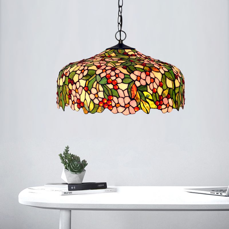 Blossom suspendu au lustre 3 lumières rose / vert Victorian Plafond Pendant Light pour salle à manger