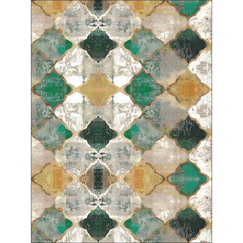 Green Parlor Rug Moroccan Albany Geometric Ogee Pattern Rug Polyester Machine Washable Non-Slip Carpet