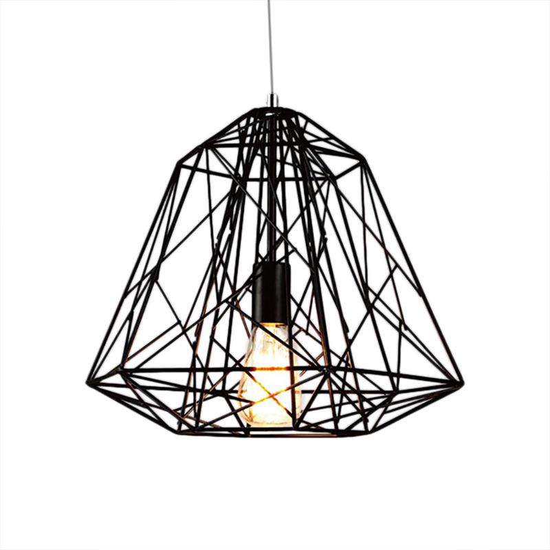 1 hoofd plafond hangend licht retro stijl geometrische kooi schaduw metalen suspensielamp in zwart/wit