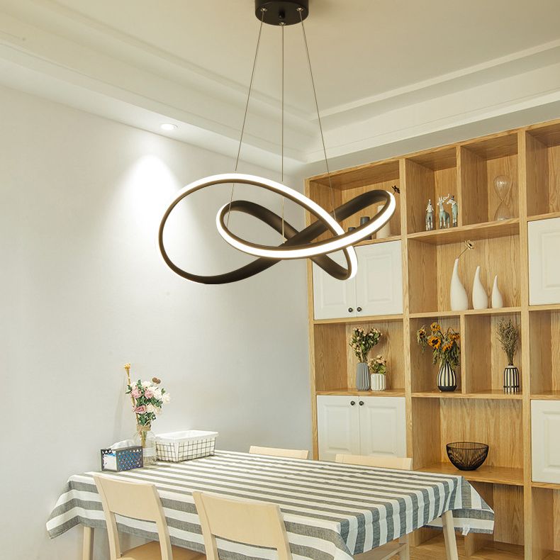 Twisted Dinning Room Pendant Light Fixture Metal LED Modern Style Pendant Chandelier in Black