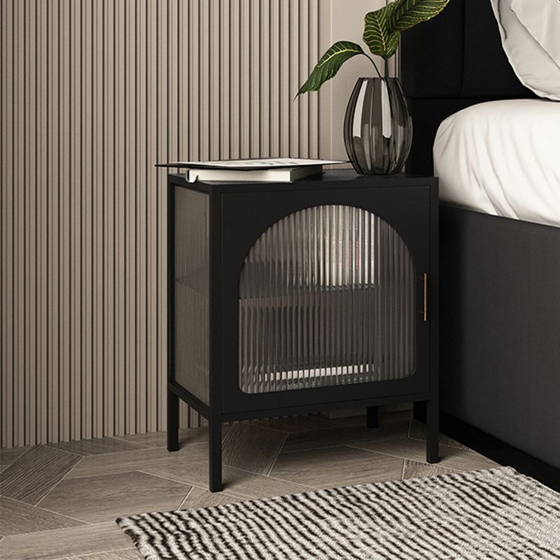 Black/white Two Shelves Nightstand Glass Modern 1-door Nightstand