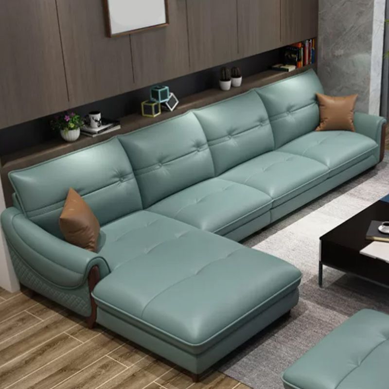 Leather Sectional Upholstered Armrest down Seat Filling in White/khaki/blue/green Sofa