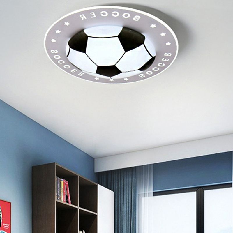 Kid Bedroom Flat Football Flush Mount Light Metal Acrylic Sport Style LED Ceiling Lamp