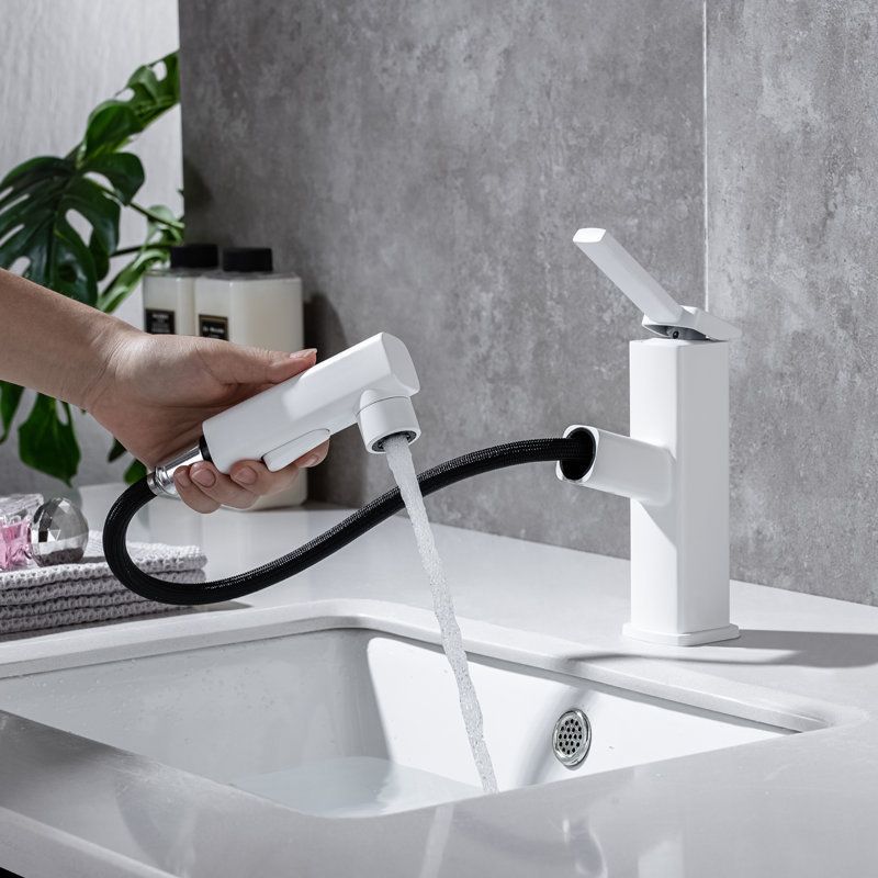 Lever Handle Faucet Pull-out Vessel Sink Faucet with Swivel Spout