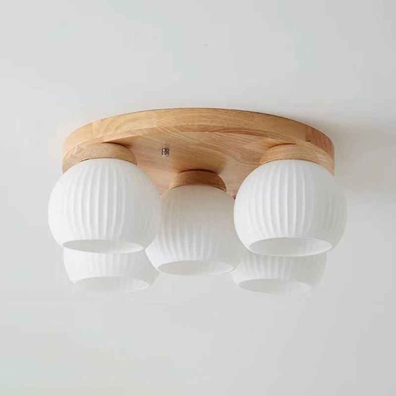 Modern Ceiling Light Wooden Ceiling Mount Light with Glass Shade for Bedroom