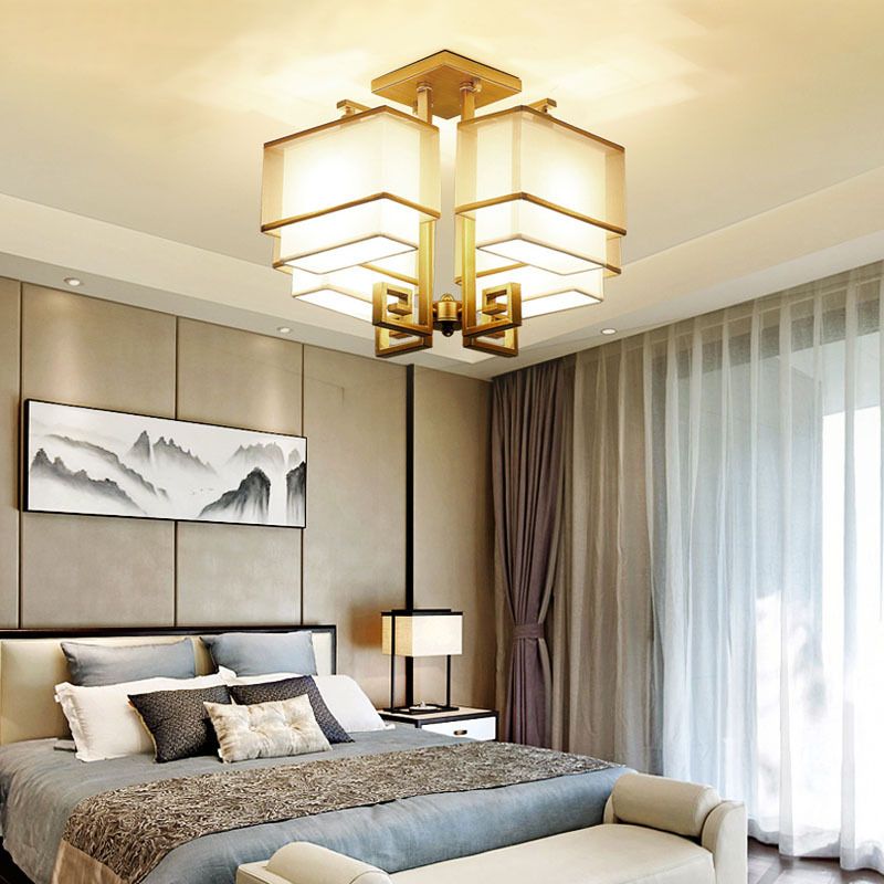 Modern Style Geometry Shape Flush Mount Fabric Ceiling Light for Bedroom