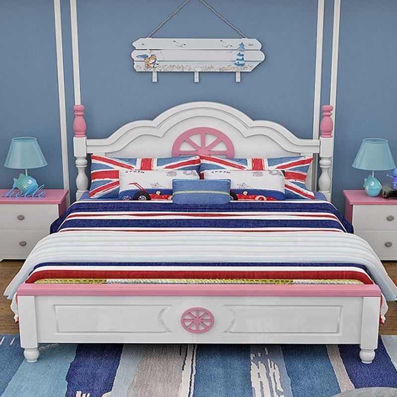 Coastal Style Standard Bed with Panel Headboard in Pine Wood