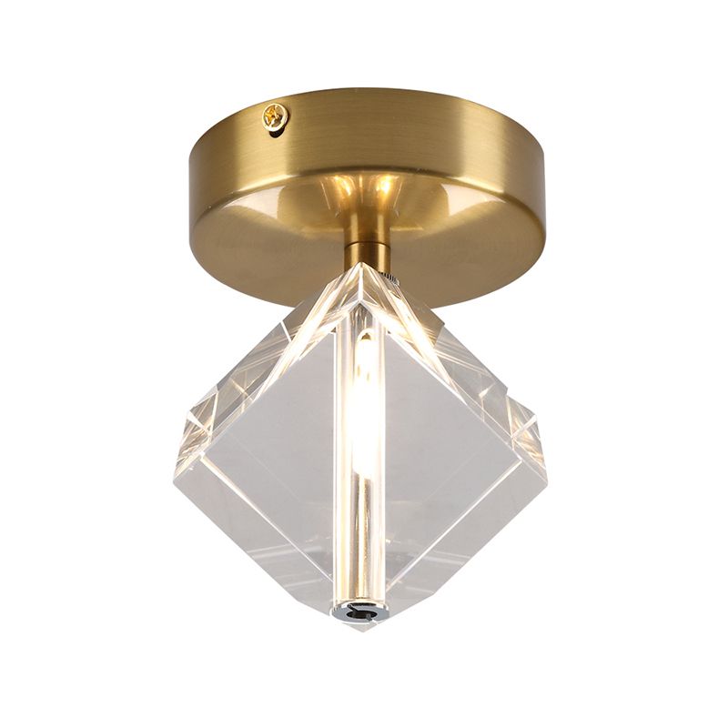 Contemporary Cube Flush Light Fixture Crystal 1 Light Flush Mount Lights