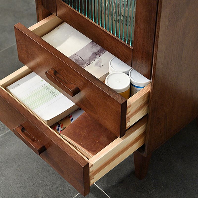 Modern Style Solid Wood Storage Sideboard Cabinet with Glass Doors in Brown