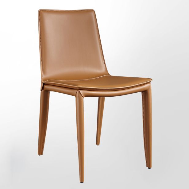 Designer Style Anteroom Solid Back Side Chair Matte Finish Leather Dining Chair