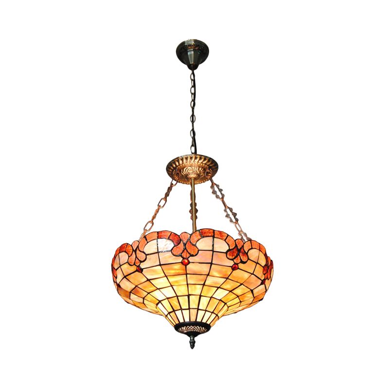 Suspension de grange Tiffany traditionnelle Lumière 3 lumières Shell Chandelier inversé en beige pour chambre à coucher