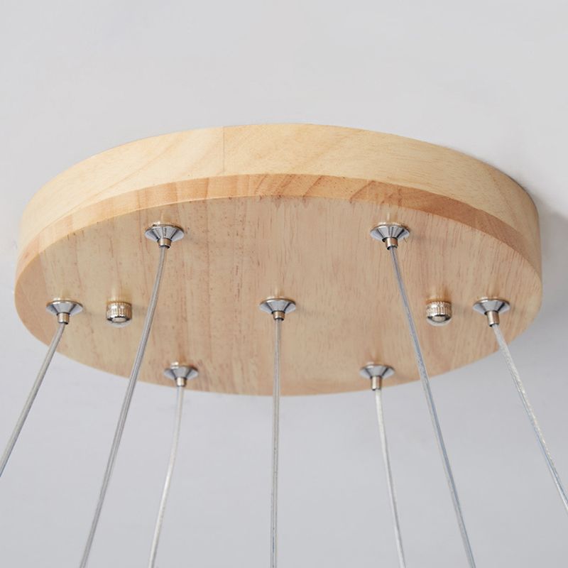 Circle Pendant Chandelier Minimalist Wooden Ceiling Hung Fixture for Living Room