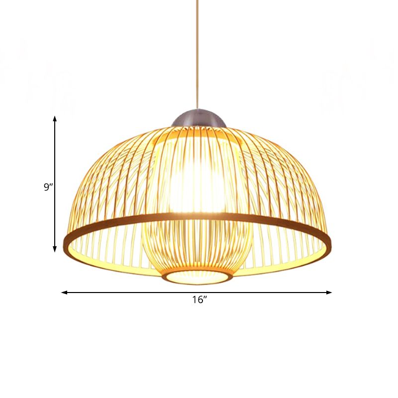 Single Head Dome Shade Hanging Lamp Asian Bamboo Ceiling Drop Light over Dining Table