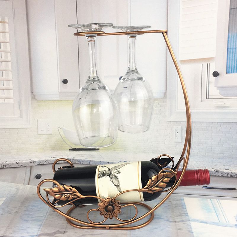 Industrial Metal Wine Rack Free-Stand Tabletop Wine Bottle & Glass Rack