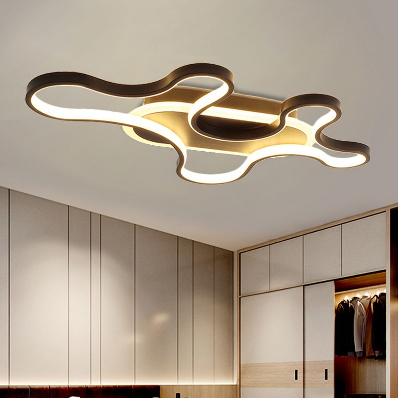 Black/White Wavy Frame Ceiling Lamp Modern Aluminum LED Flush Mount Lighting in Warm/White Light, 22.5"/37.5" W