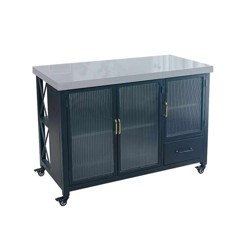 Rectangular Contemporary Kitchen Island Cart with Black Metal Base