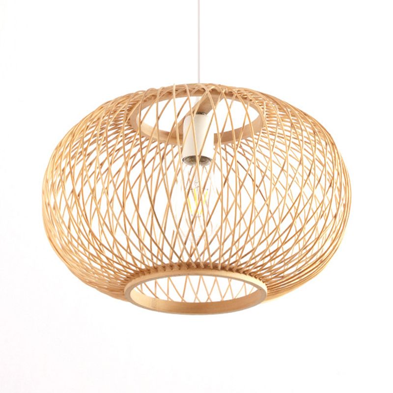 Bamboo Routed Drum Pendant Lighting Style asiatique 1 lampe suspendue à l'ampoule pour salon, 16 "/19,5" de large