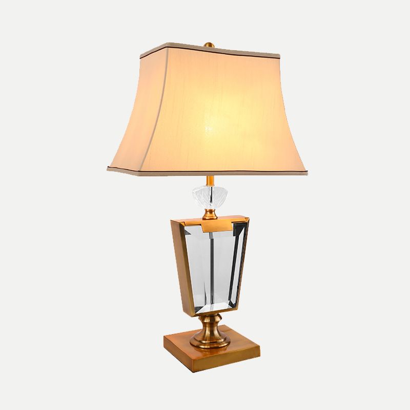 1 Head Dining Room Table Light Modernist Gold Small Desk Lamp with Bell Fabric Shade