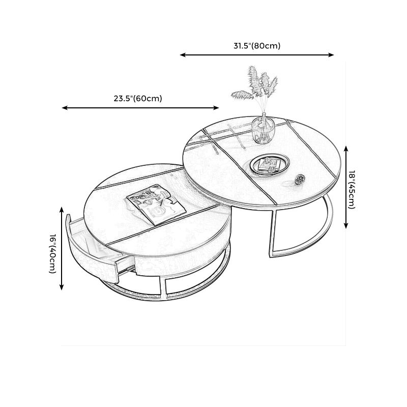 Modern Style Round Black and White Rock Slab Top Coffee Table