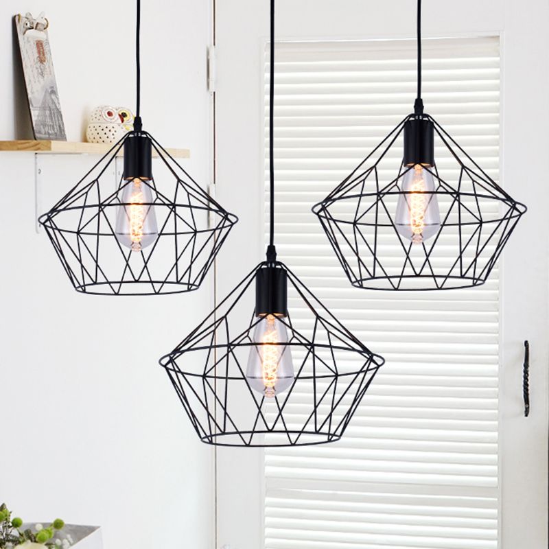 Luminaire pendentif à 1 lumière avec cage métallique de style moderne lampe suspendue intérieure en noir