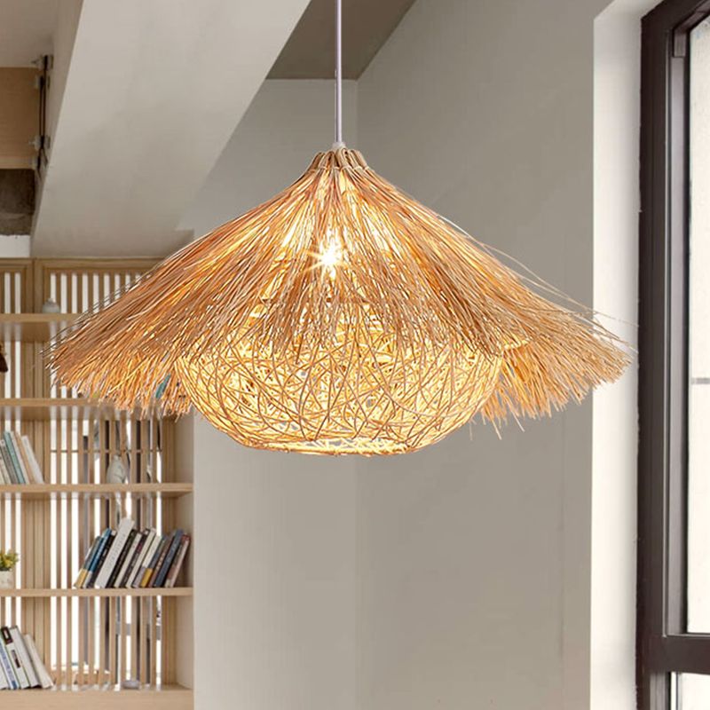 Flaxen Handcrafted Pendant Lighting Japanese 1 Head Rattan Ceiling Suspension Lamp