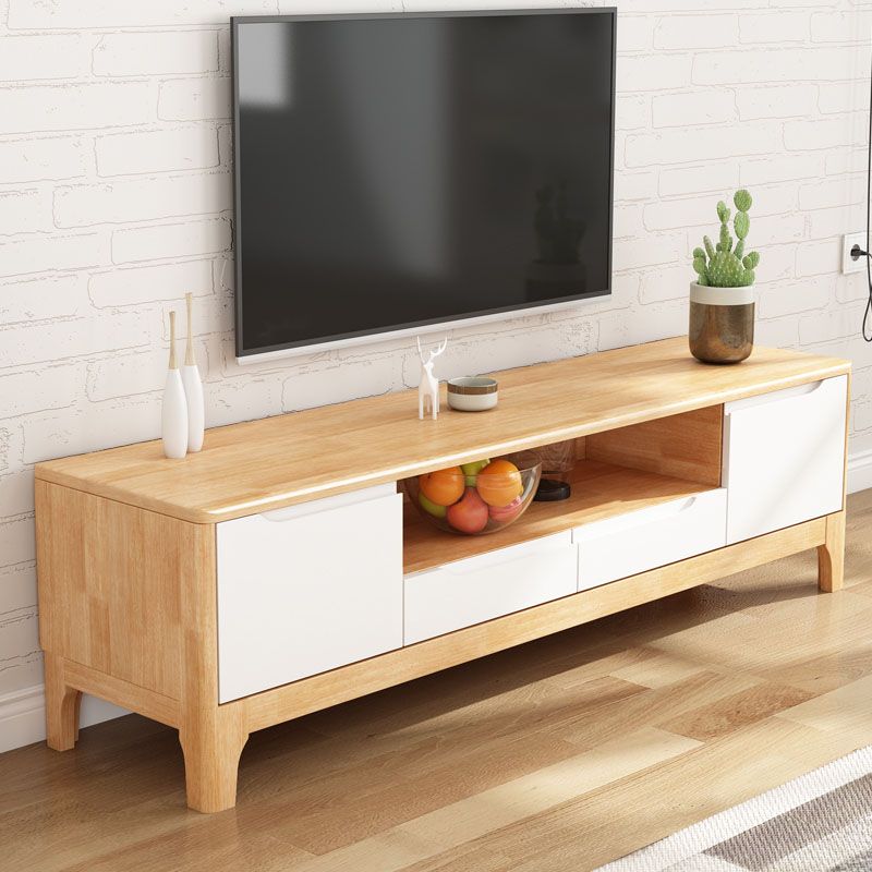 Modern Rubber Wood TV Stand Console Open Storage TV Stand with 2 Doors , 15" D X 19" H