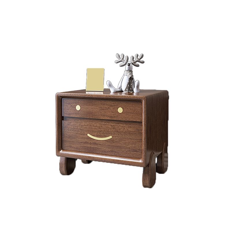 Modern Solid Wood Nightstand Drawer Storage Walnut Legs Included Night Table in Brown