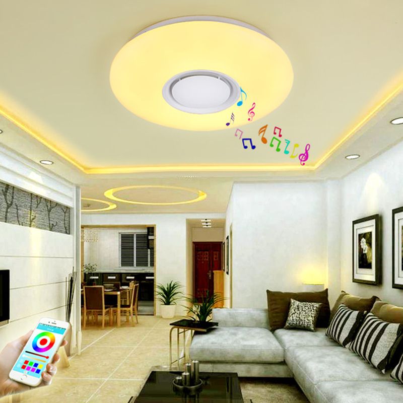 Modern Circular Ceiling Lighting Plastic Bluetooth LED Bedroom Ceiling Flush in White