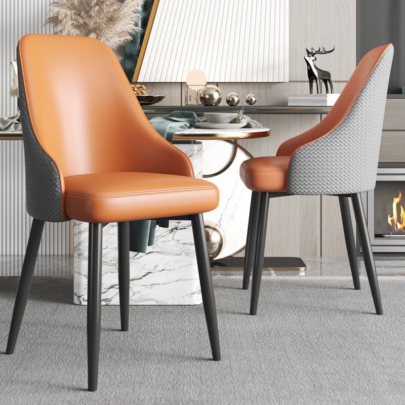 Minimalist Faux Leather Side Chair Arm Solid Back Chairs for Home