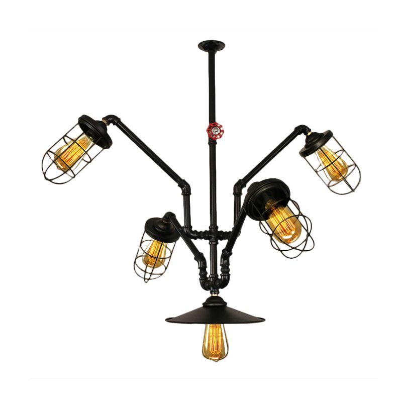 Abstract Pipe Living Room Pendant Vintage Metallic 5-Light Black suspendue Placeur de suspension avec cage métallique