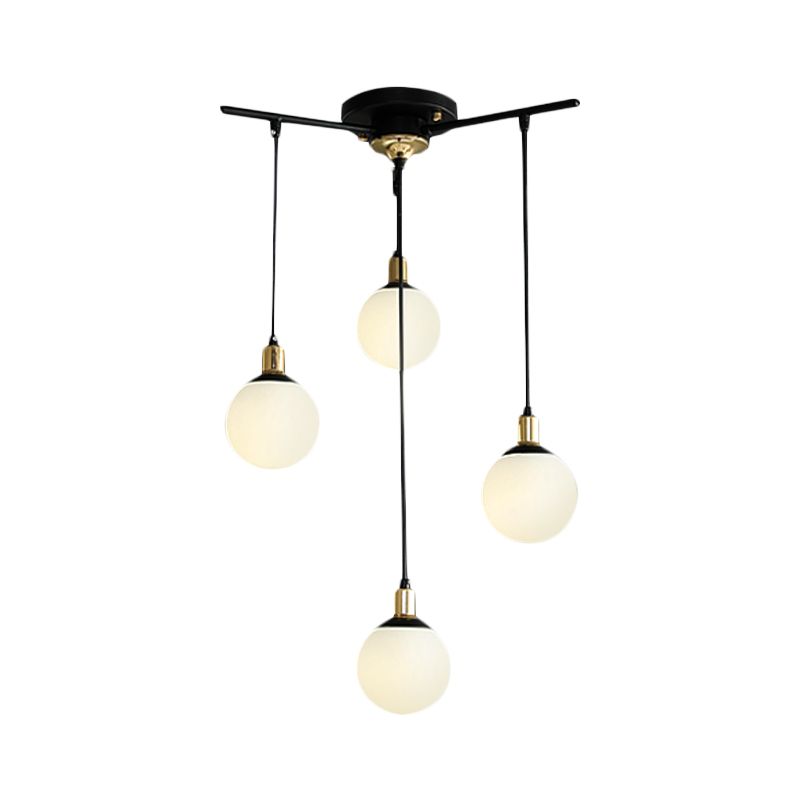 Black Starburst Chandelier Light Modern 4/7/9 Light Opal Glass Hanging Lamp for Bedroom