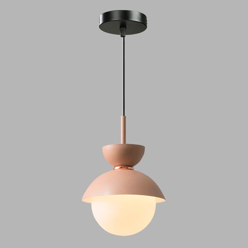 Macaron Style Hanging Light Fixture 1-Light Pendant Lamp with Glass Shade for Bedroom