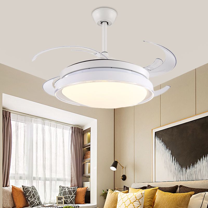 Contemporary Circle Pendant Fan Lamp LED Acrylic Semi Flush Ceiling Light in White with 4 Blades, 48" Wide