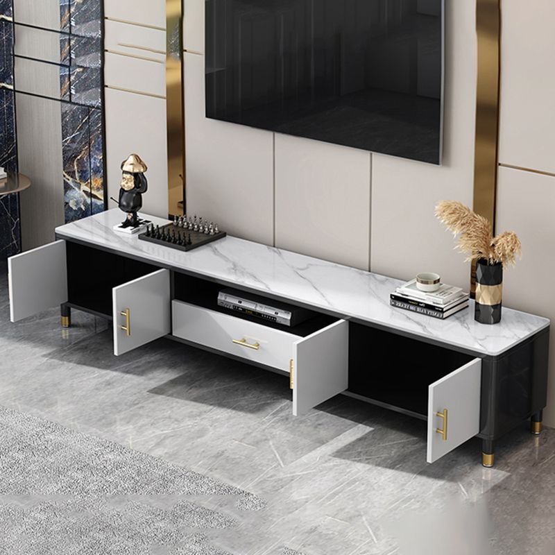 Glam Style Stone TV Stand Enclosed Storage TV Console with Cabinet