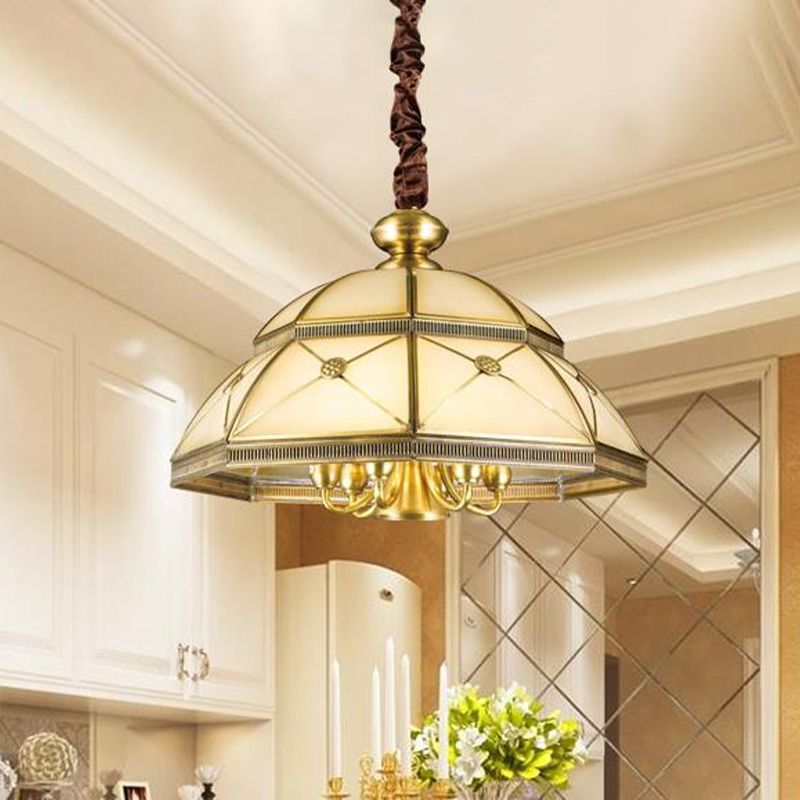 Ciotola del lampadario in oro in oro in vetro smerigliato ciotola 7 luci colonialismo a soffitto per cucina