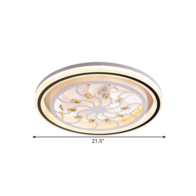 Bloques de cristal LED de 21.5 'L Lámina de ventilador colgante Conjunto de comedor redondo contemporáneo Semi Flush Light con 7 cuchillas