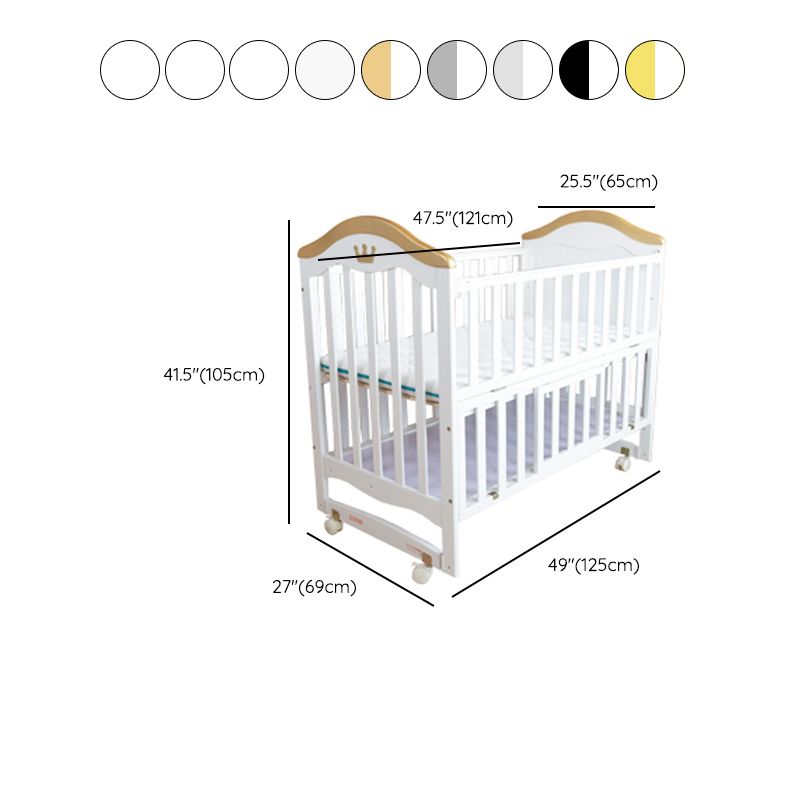 Scandinavian Crib with Storage with Casters/Wheels Wood Nursery Crib